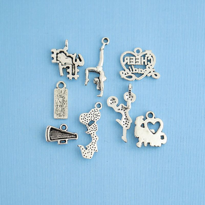 Cheerleader Charm Collection Antique Silver Tone - 8 Different Charms - COL007