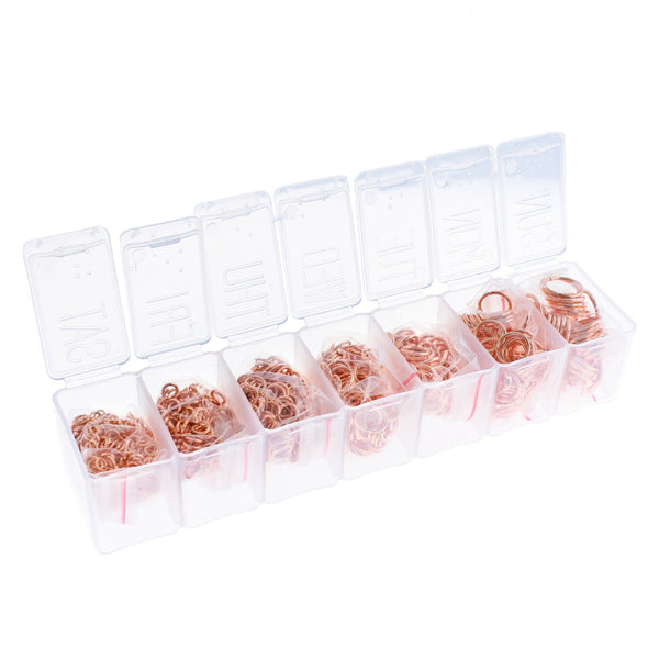 1375 Jump Rings Rose Gold Tone Assorted Sizes in Handy Storage Box - TL164
