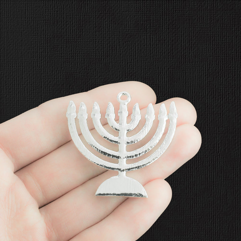 Menorah Silver Tone Enamel Charm - E1337