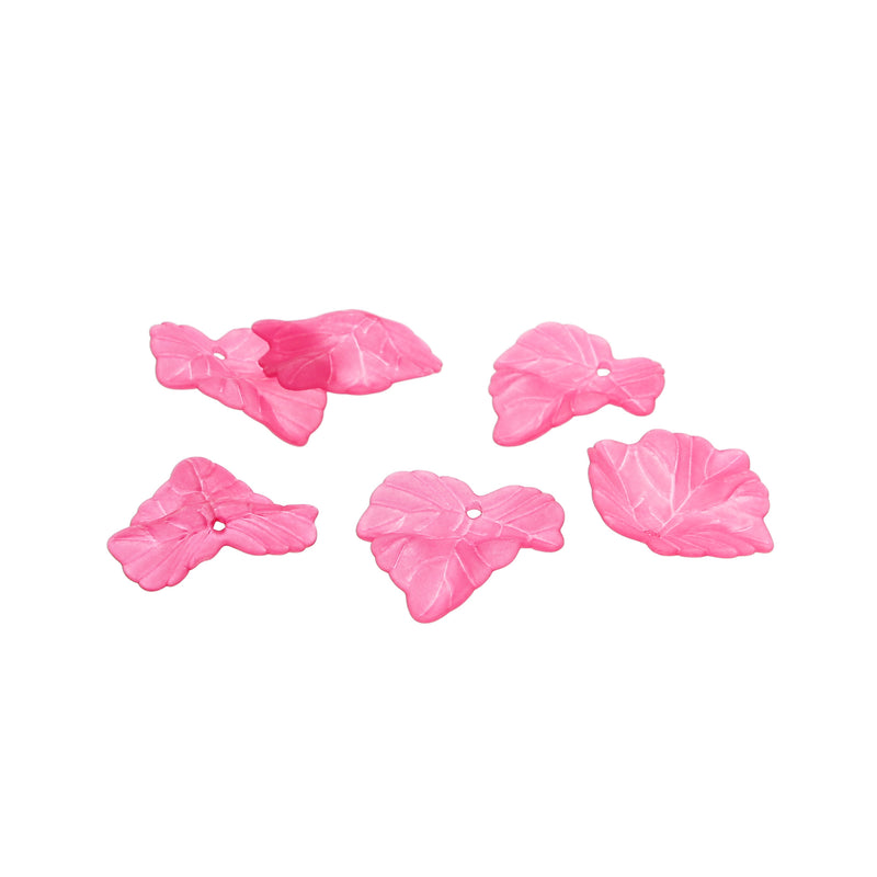 25 Pink Leaf Acrylic Charms 2 Sided - K477
