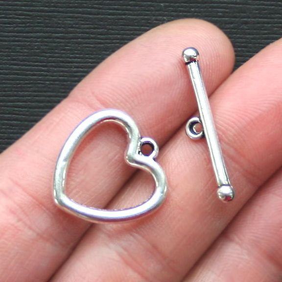 Heart Silver Tone Toggle Clasps 20mm x 20mm - 4 Sets 8 Pieces - SC2783