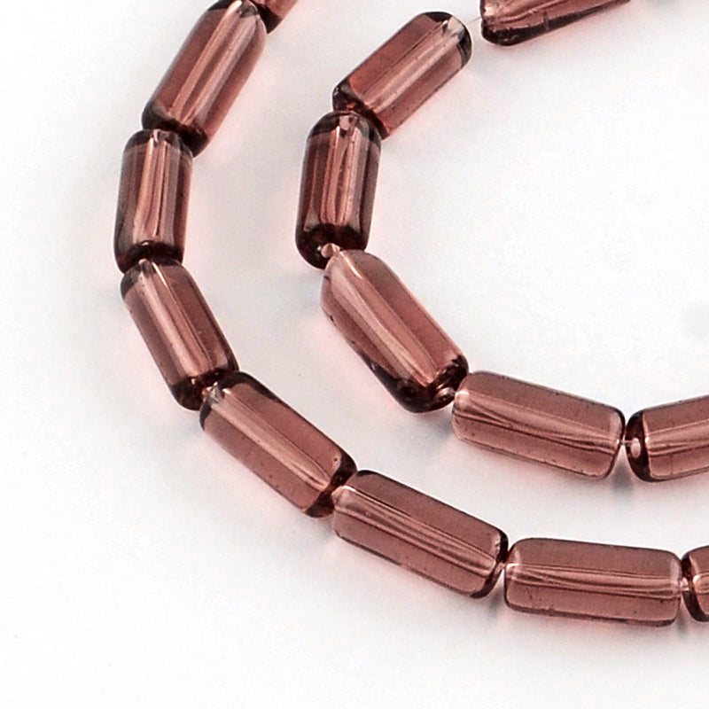 Perles de Verre Tube 10mm x 4mm - Marron Chocolat - 1 Rang 30 Perles - BD1071