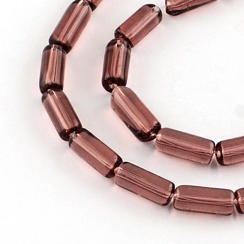 Tube Glass Beads 10mm x 4mm - Chocolate Brown - 1 Strand 30 Beads - BD1071