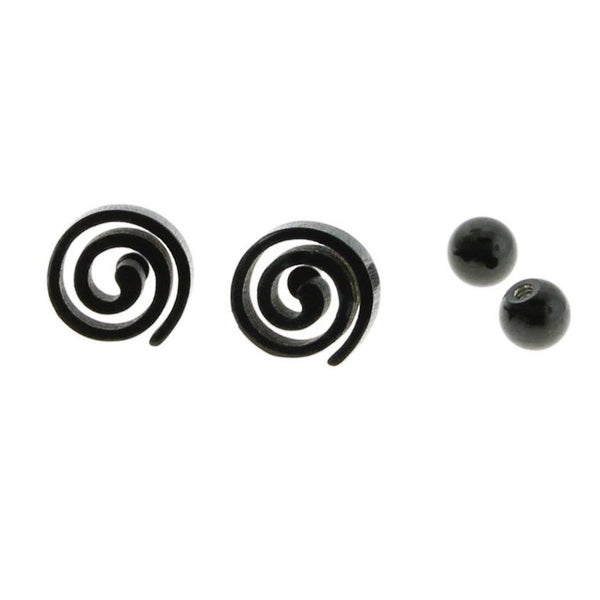 Gunmetal Black Stainless Steel Earrings - Spiral Studs - 6mm x 4mm - 2 Pieces 1 Pair - ER061