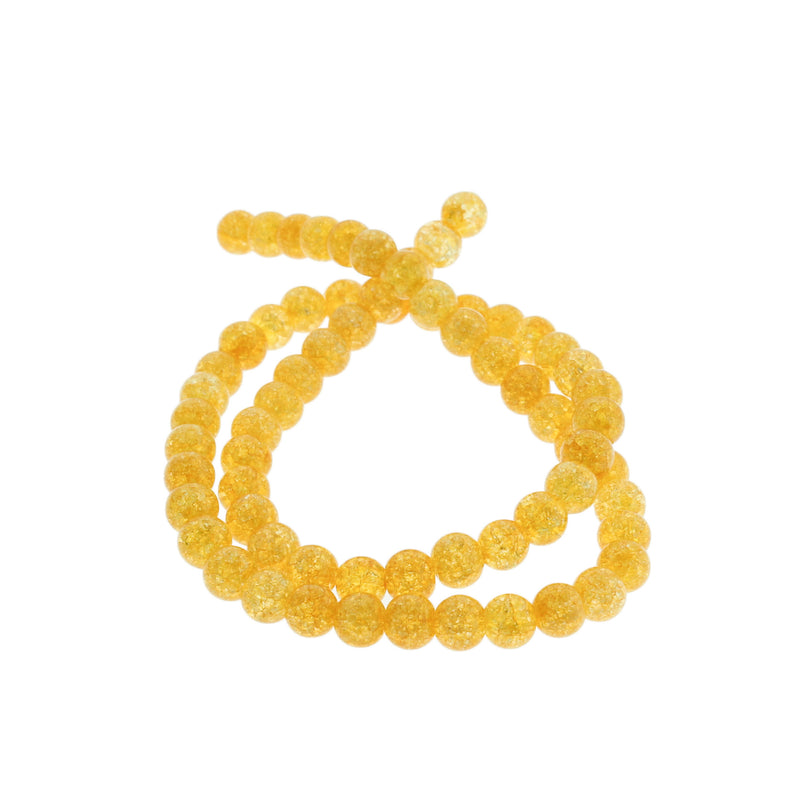 Perles rondes en agate naturelle 6 mm - Craquelé poli jaune - 1 brin 62 perles - BD1432