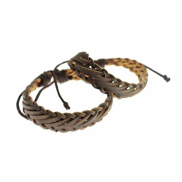Bracelets en cuir tressé marron foncé 70 mm plus prolongateur - 5 bracelets - N238