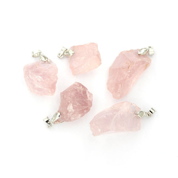Pendentif 3D en pierres précieuses de quartz rose naturel - GEM069