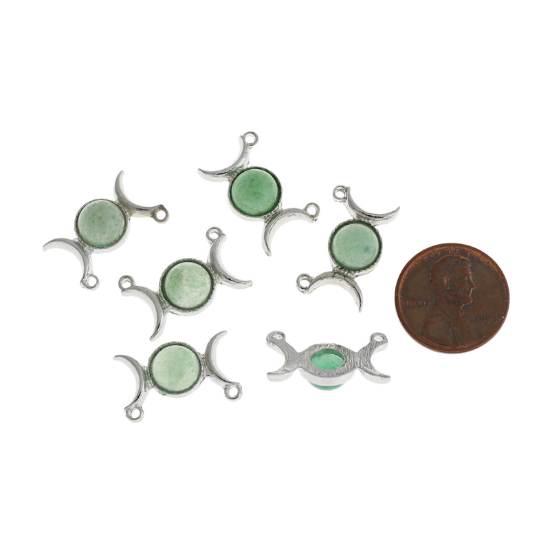 Crescent Moon Connector Charm With Natural Green Aventurine Gemstone - SC731