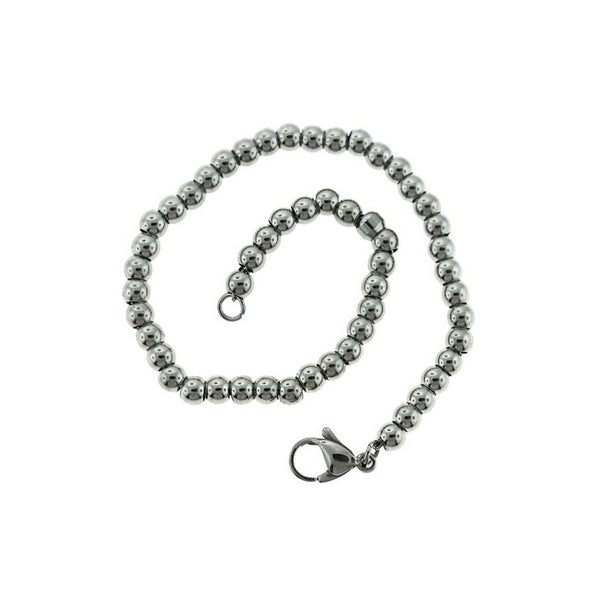 Bracelet Chaîne Câble Acier Inoxydable Avec Perles Intercalaires 7" - 4mm - 1 Bracelet - N641