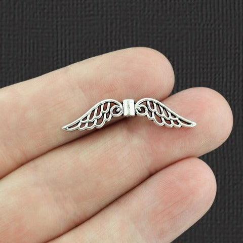 Angel Wings Spacer Beads 7mm x 32mm - Silver Tone - 50 Beads - SC1730