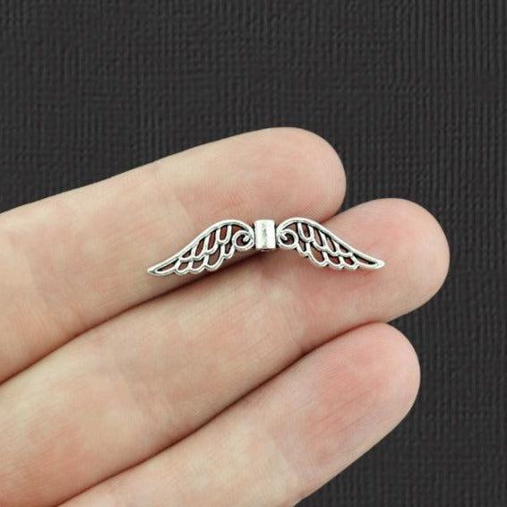 Angel Wings Spacer Beads 7mm x 32mm - Silver Tone - 20 Beads - SC1730