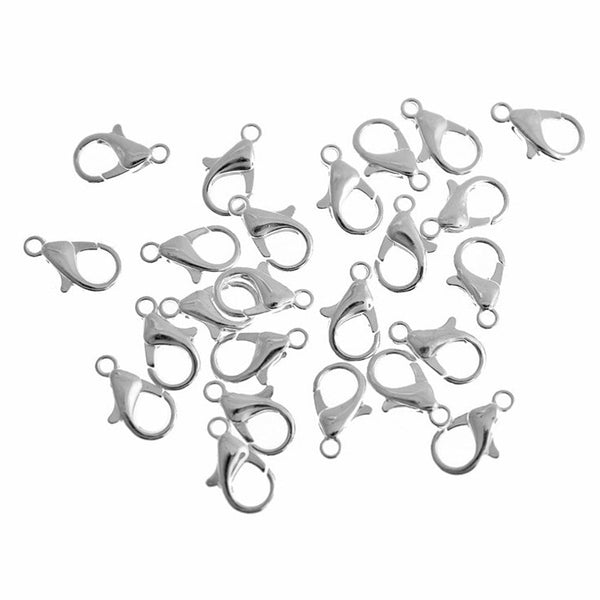 Silver Tone Lobster Clasps 12mm x 6.5mm - 50 Clasps - FF221