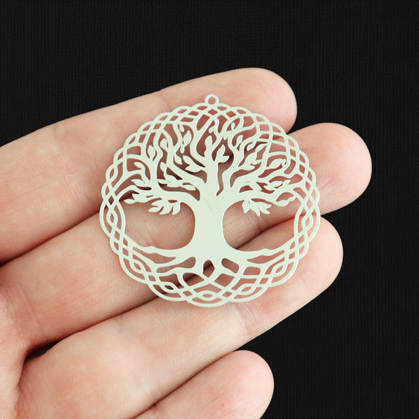 4 Breloques Arbre de Vie en Acier Inoxydable 2 Faces - SSP608