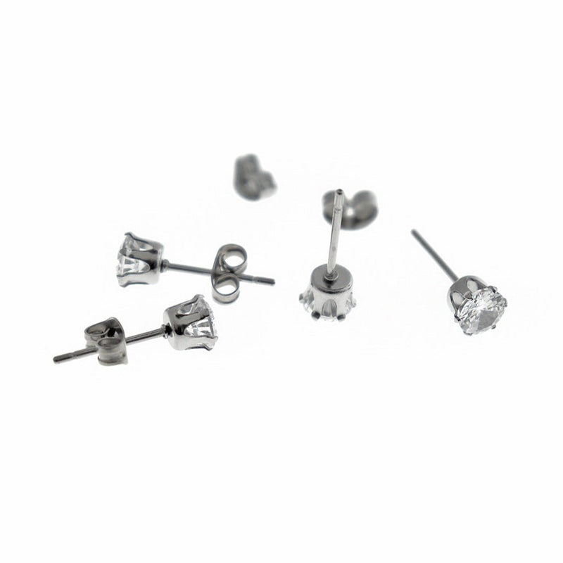 Stainless Steel Earrings - Cubic Zirconia Studs - 5mm x 4mm - 2 Pieces 1 Pair - ER540