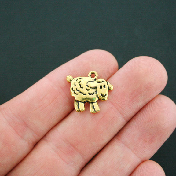 6 Sheep Antique Gold Tone Charms 2 Sided - GC504
