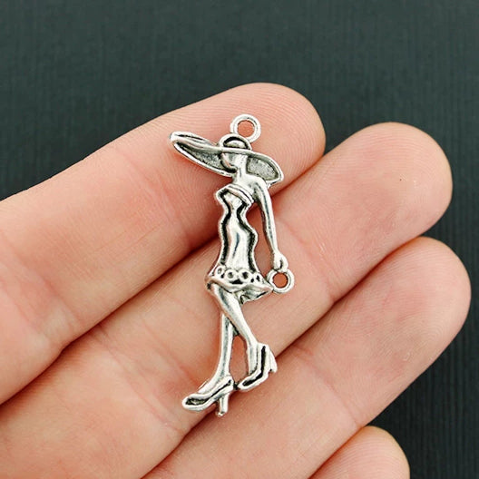 4 Lady Antique Silver Tone Charms - SC1361