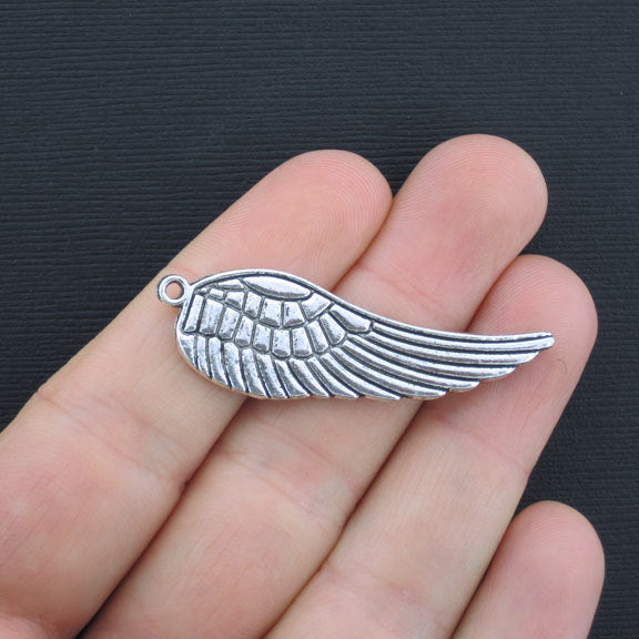 4 Angel Wing Antique Silver Tone Charms 2 Sided - SC3373