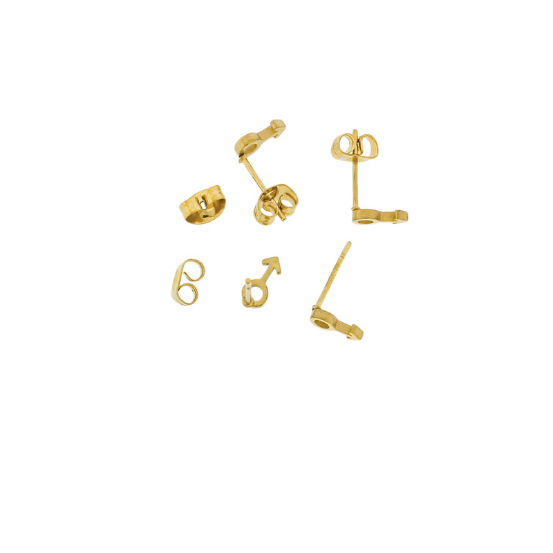Gold Stainless Steel Earrings - Male Sign Studs - 10mm x 8mm - 2 Pieces 1 Pair - ER362