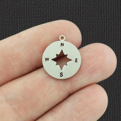 2 Compass Silver Tone Stainless Steel Charms - SSP101