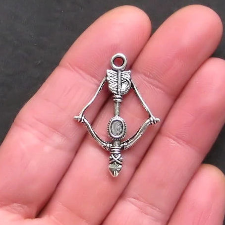 BULK 30 Bow and Arrow Antique Silver Tone Charms 2 Sided - SC670