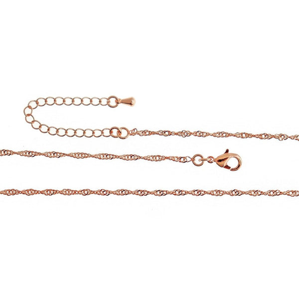 Collier chaîne à sequins torsadés en laiton doré rose 18" plus prolongateur - 1,5 mm - 1 collier - N818