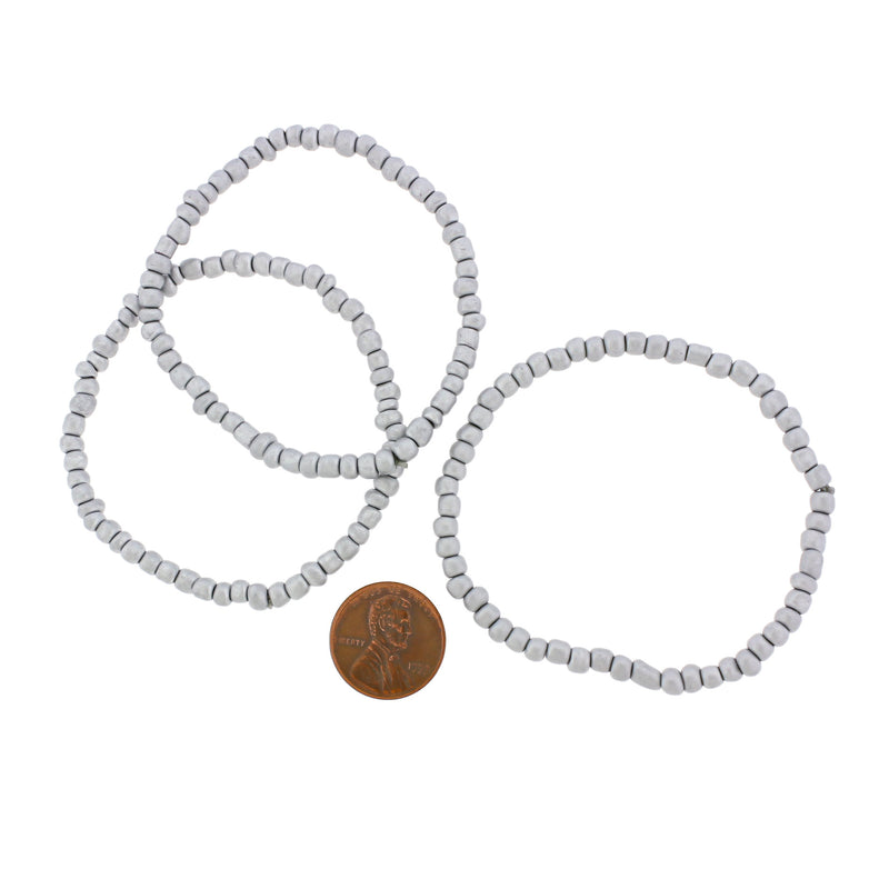 Bracelet Perles de Verre Graines - 65mm - Argent - 1 Bracelet - BB102