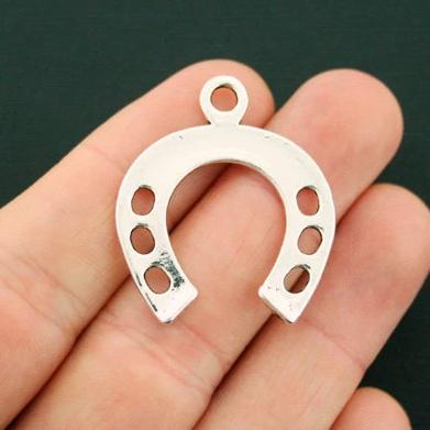 6 Horseshoe Silver Tone Charms 2 Sided - SC6379