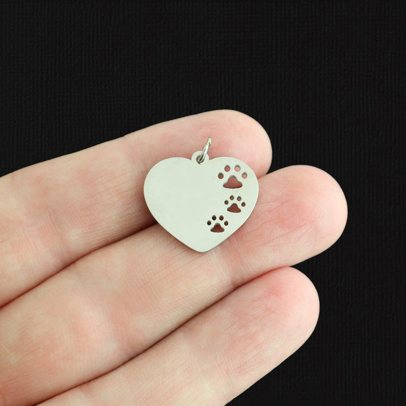 Heart Paw Print Stainless Steel Charm - SSP598