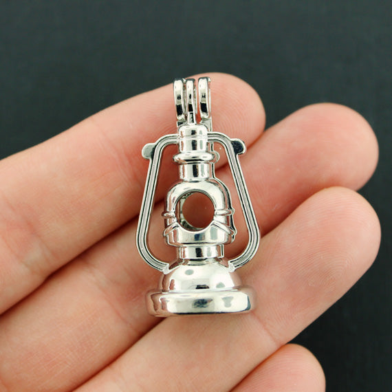 Lantern Bead Cage Silver Tone Brass 3D - BR055