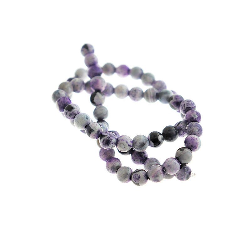 Perles rondes en agate naturelle 6 mm - Granit violet - 1 brin 60 perles - BD1609