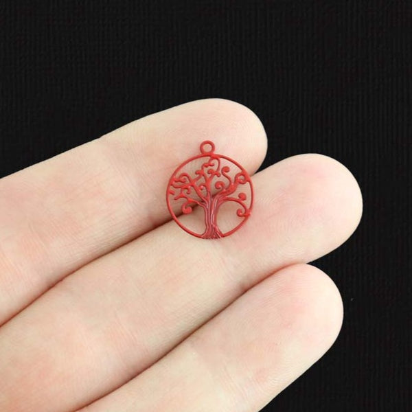 8 Tree of Life Red Enamel Charms 2 Sided - E1498
