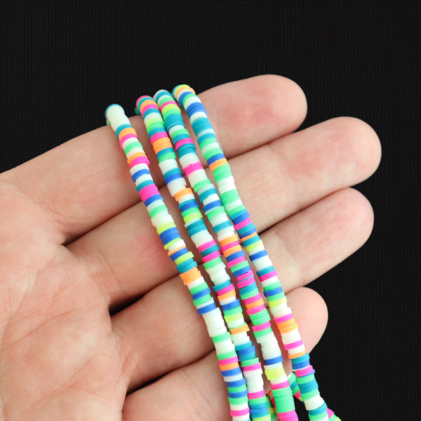Heishi Polymer Clay Beads 4mm x 1mm - Assorted Rainbow - 1 Strand 330 Beads - BD1150