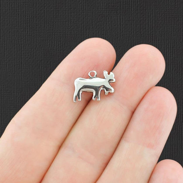 Moose Silver Tone Stainless Steel Charm 2 Sided - MT300