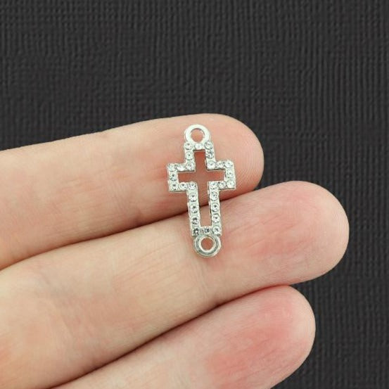 4 Cross Connector Silver Tone Charms With Inset Rhinestones - SC2396