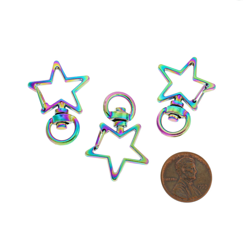 Star Rainbow Electroplated Key Rings - 34mm x 24mm - 2 Pieces - FD131