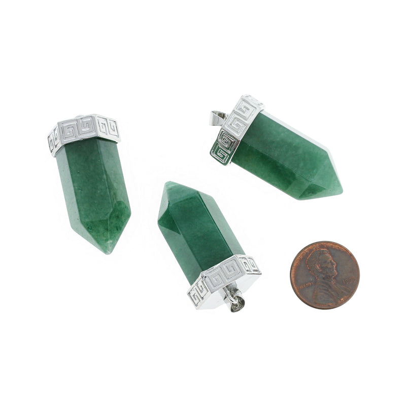 Natural Green Aventurine Gemstone Crystal Point Pendant 3D - GEM103
