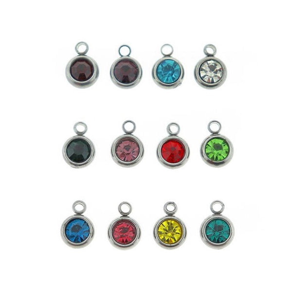 12 Birthstone Drops Silver Tone Stainless Steel Charms - Full Year - DBD628