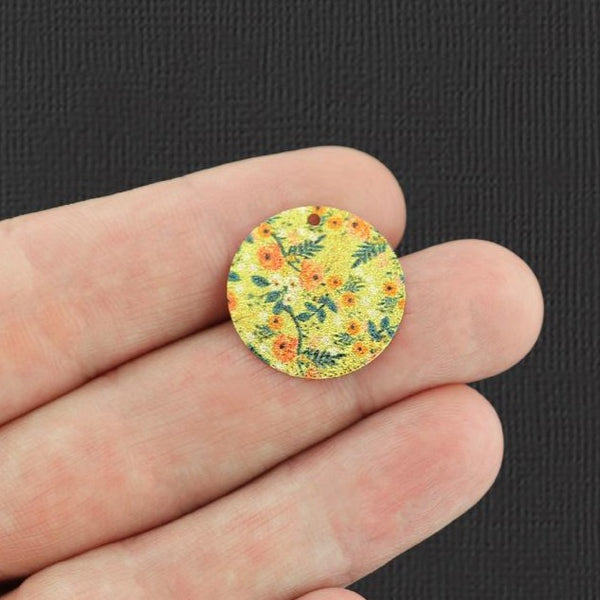 4 Orange Floral Gold Tone Shimmer Enamel Charms - E282