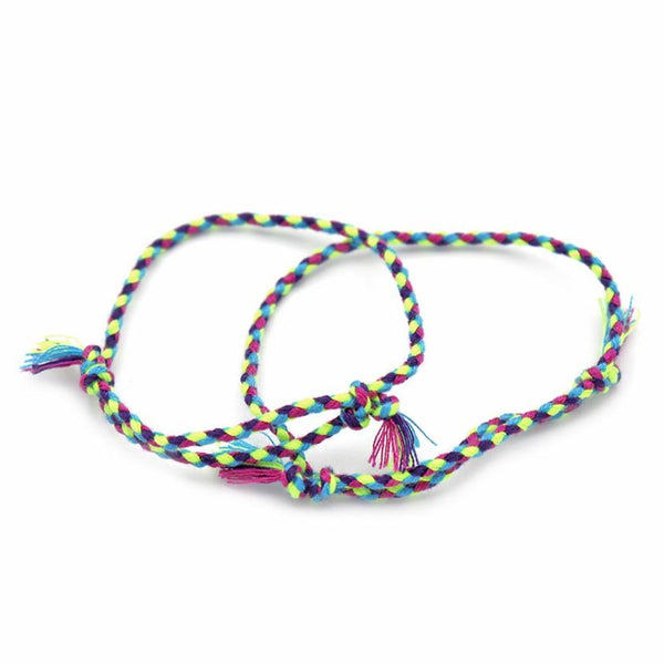 Bracelets en coton tressé 9" - 1,2 mm - Arc-en-ciel fluo - 2 Bracelets - N720