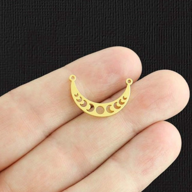 Moon Phases Crescent Moon Connector Gold Stainless Steel Charm 2 Sided - SSP520