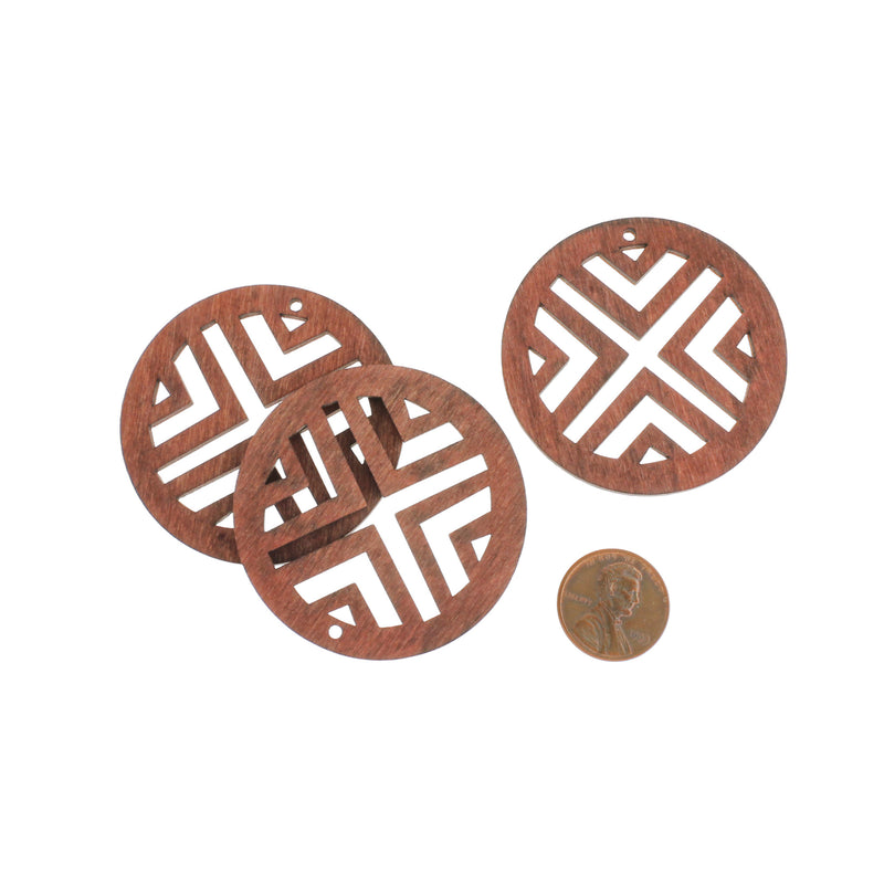 6 Round Natural Wood Charms 2 Sided - WP419