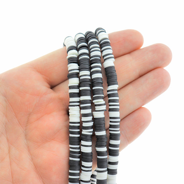 Heishi Polymer Clay Beads 6mm x 1mm - Black & White - 1 Strand 320 Beads - BD2634