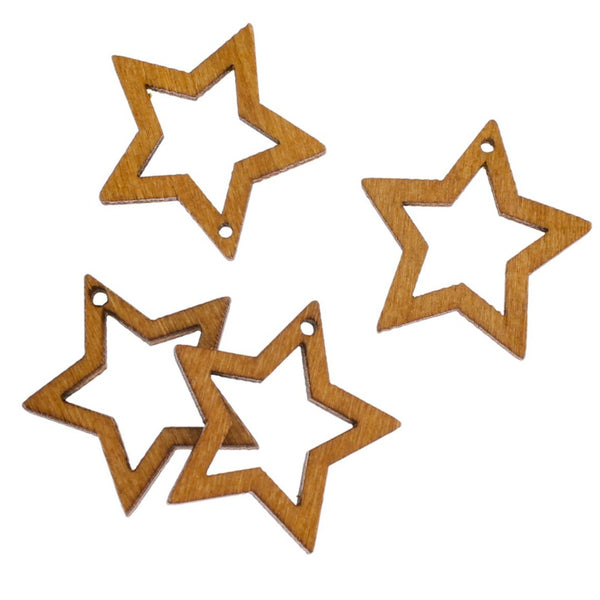 10 breloques étoile en bois naturel 2 faces - WP475