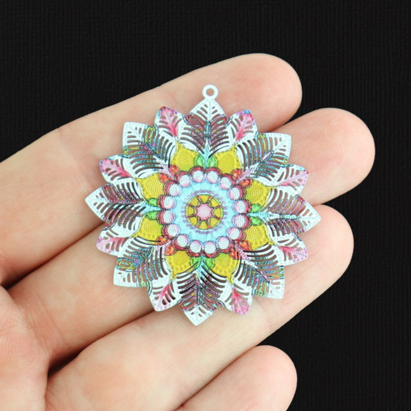 2 Mandala Floral Filigree Enamel Charms - E1544