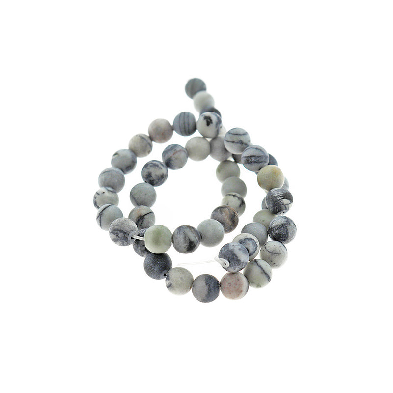 Round Natural Picasso Jasper Beads 8mm - Frosted Granite & Sand - 1 Strand 47 Beads - BD296