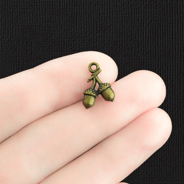 10 Acorn Antique Bronze Tone Charms 3D - BC783