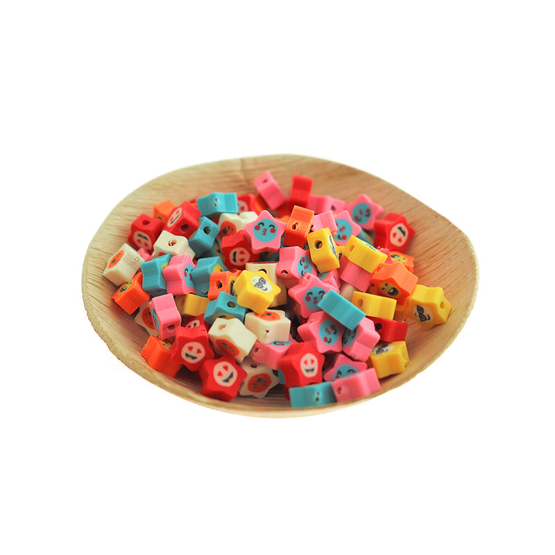 Star Polymer Clay Beads 9mm - Assorted Colours with Expression - 50 Beads - BD1209
