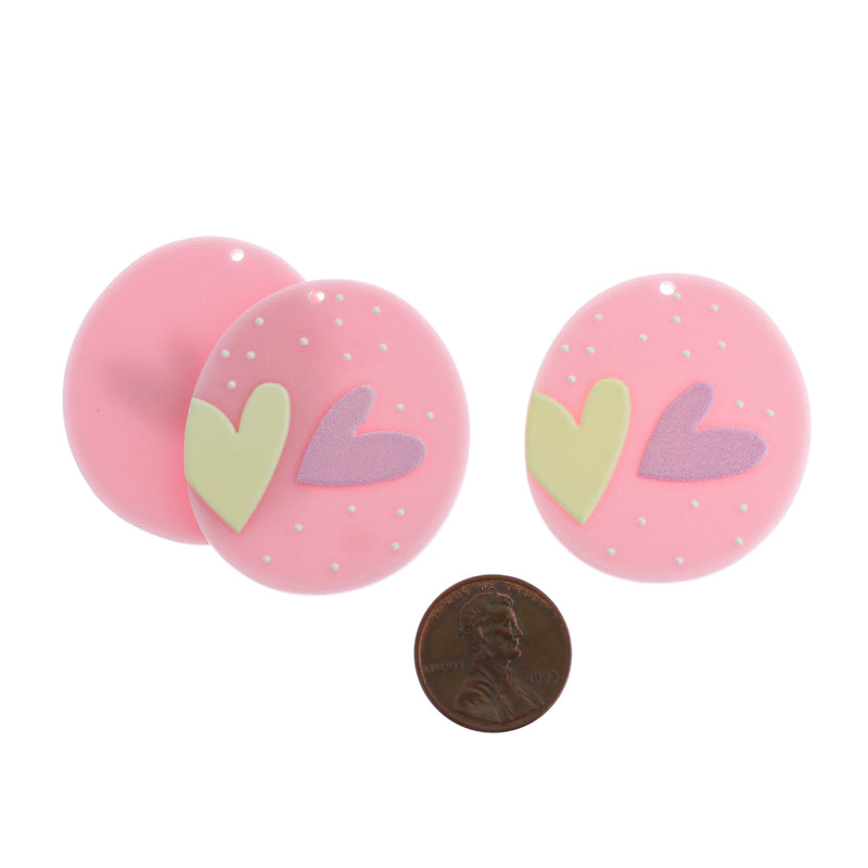 2 Pink Heart Acrylic Charms - K078