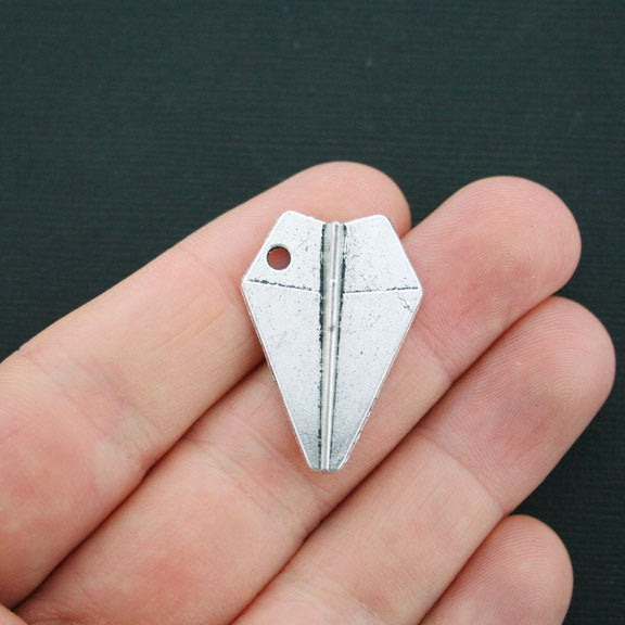 4 Paper Airplane Antique Silver Tone Charms 3D - SC4458