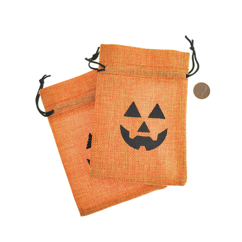 2 Drawstring Bags 14cm x 10cm Jack-O-Lantern Pouch - TL260